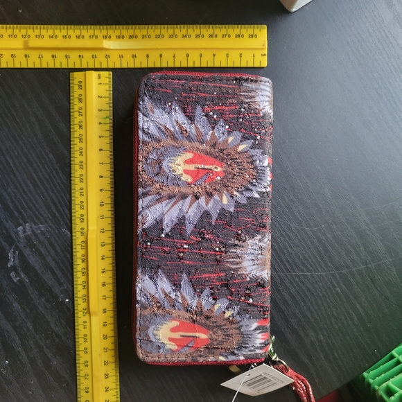 Abstract Red Floral Women Wallet Clutch Double Zip Wristlet Boho Multicolour - Picture 5 of 5